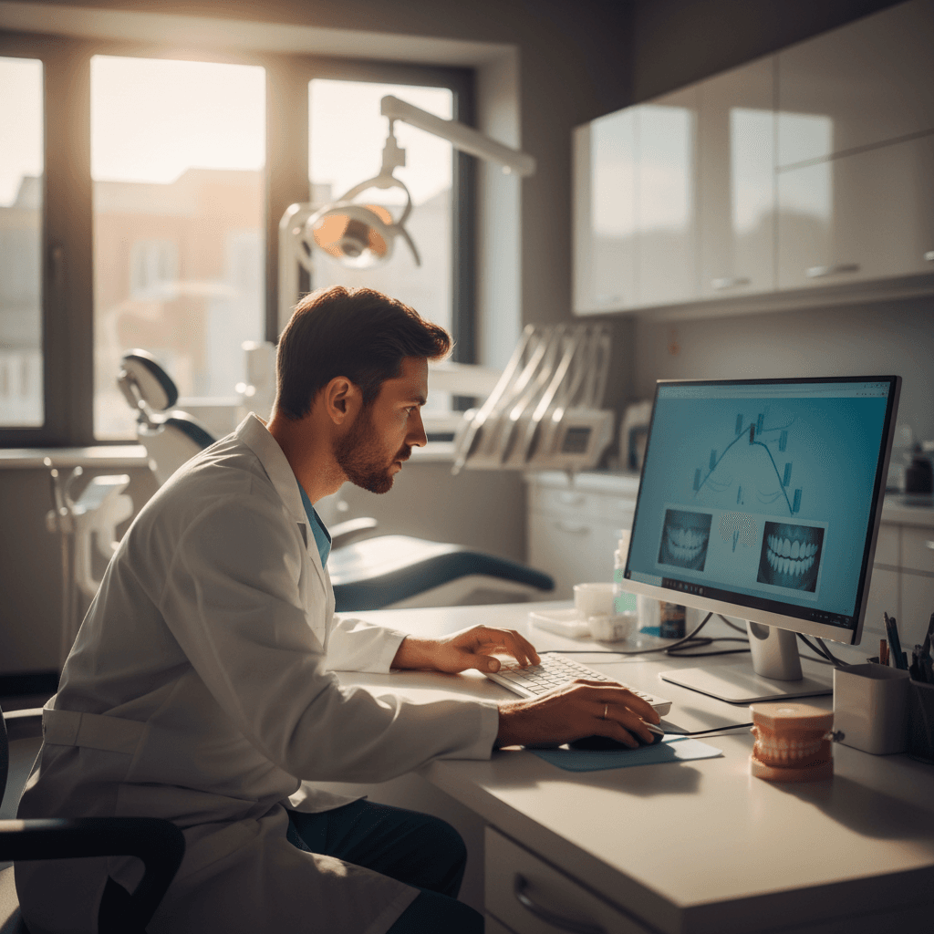 Dental professional using DentVisio to manage patient documentation